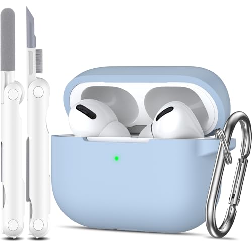 MHYALUDO AirPods Pro-Hülle, Militärqualität, Anti-Fall, weiches Silikon, stoßdämpfende Schutzhülle, AirPods Pro-Hülle, Skin Touch, mit Schlüsselanhänger und Reinigungsset,Himmelblau von MHYALUDO