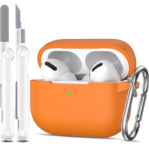 MHYALUDO AirPods Pro-Hülle, Militärqualität, Anti-Fall, weiches Silikon, stoßdämpfende Schutzhülle, AirPods Pro-Hülle, Skin Touch, mit Schlüsselanhänger und Reinigungsset,Orange von MHYALUDO