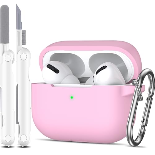 MHYALUDO AirPods Pro-Hülle, Militärqualität, Anti-Fall, weiches Silikon, stoßdämpfende Schutzhülle, AirPods Pro-Hülle, Skin Touch, mit Schlüsselanhänger und Reinigungsset,Pink von MHYALUDO