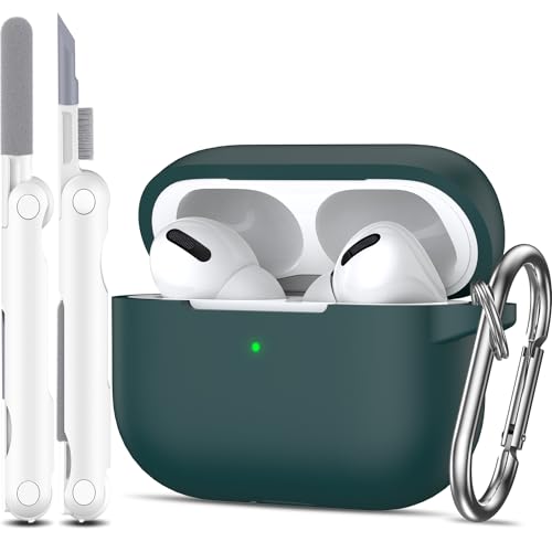 MHYALUDO AirPods Pro-Hülle, Militärqualität, Anti-Fall, weiches Silikon, stoßdämpfende Schutzhülle, AirPods Pro-Hülle, Skin Touch, mit Schlüsselanhänger und Reinigungsset,Waldgrün von MHYALUDO