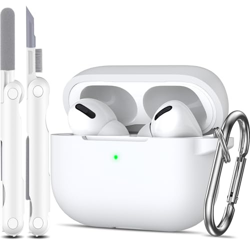 MHYALUDO AirPods Pro-Hülle, Militärqualität, Anti-Fall, weiches Silikon, stoßdämpfende Schutzhülle, AirPods Pro-Hülle, Skin Touch, mit Schlüsselanhänger und Reinigungsset,Weiß von MHYALUDO