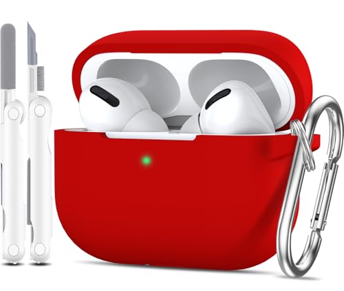MHYALUDO Kompatibel mit AirPods Pro-Hülle, Anti-Fall-Schutz aus weichem Stoßdämpfender Silikonschutz, kompatibel mit AirPods Pro Case Skin Touch mit Schlüsselanhänger und Reinigungsset, Rot von MHYALUDO