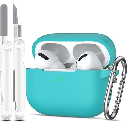 MHYALUDO Kompatibel mit AirPods Pro-Hülle, Anti-Fall-Schutz aus weichem Silikon, stoßdämpfend, kompatibel mit AirPods Pro-Hülle, Skin Touch mit Schlüsselanhänger und Reinigungsset, Blaugrün von MHYALUDO