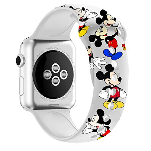 MIADEAL Mickey & Minnie Mouse Armbänder für Apple Watch, passend für alle iWatch Serien, 38 mm/40 mm/42 mm/44 mm (weiß 2, 38 mm oder 40 mm) von MIADEAL