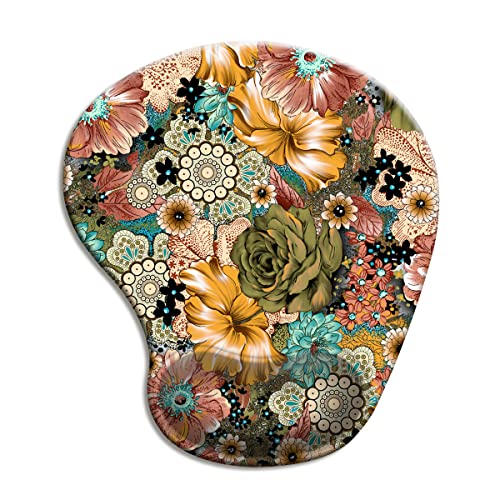 Ergonomisches Mauspad mit Gel-Handgelenkauflage, Gaming-Mauspad mit Lycra-Tuch, rutschfeste PU-Unterseite für Computer, Laptop, Zuhause, Büro & Reisehände, Schmerzlinderung, Boho-Blumenmuster Ergonomisches Mauspad mit Gel-Handgelenkauflage, Gaming-Mauspad mit Lycra-Tuch, rutschfeste PU-Unterseite für Computer, Laptop, Zuhause, Büro & Reisehände, Schmerzlinderung, Boho-Blumenmuster von MIBITRI