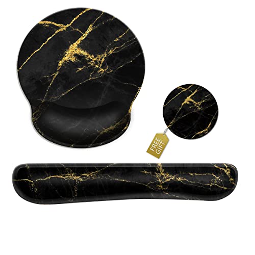 Tastatur-Handgelenkauflage & Maus-Handgelenkauflage & Untersetzer, aus Memory-Schaum, ergonomische Unterstützung, einfaches Tippen und Lindern von Handgelenkschmerzen, Laptop, Schwarz Gold Marmor Tastatur-Handgelenkauflage & Maus-Handgelenkauflage & Untersetzer, aus Memory-Schaum, ergonomische Unterstützung, einfaches Tippen und Lindern von Handgelenkschmerzen, Laptop, Schwarz Gold Marmor von MIBITRI