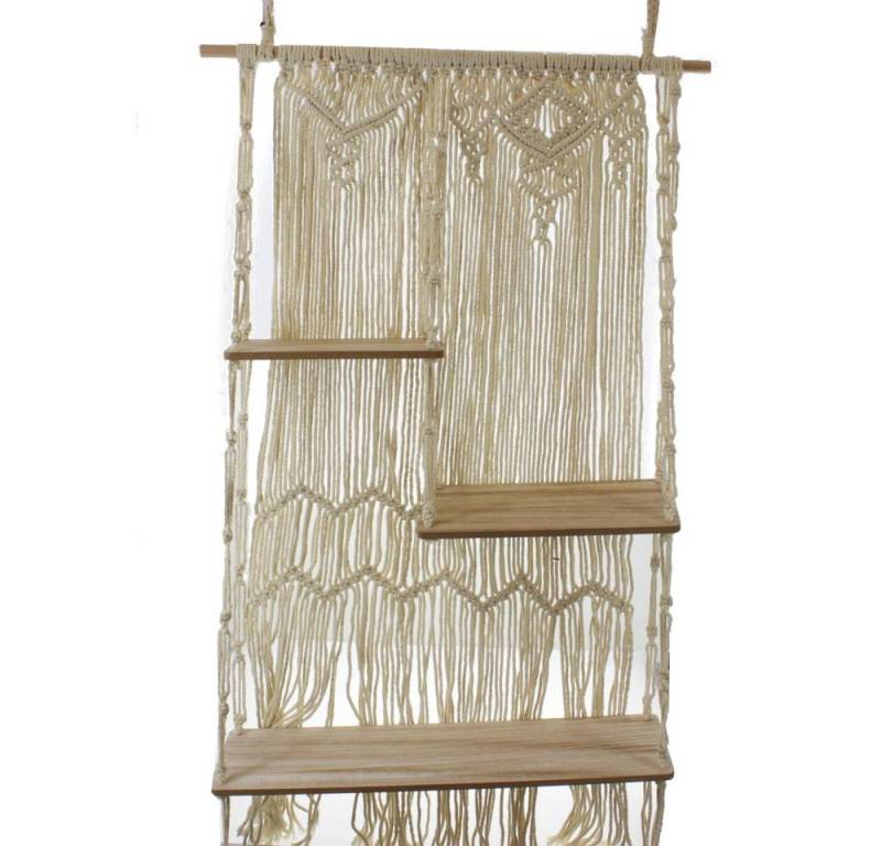 MICA Makrameeregal mit 3 Böden - aus Textil und Holz - ca. 114 x 105 cm Wandhalterung von MICA