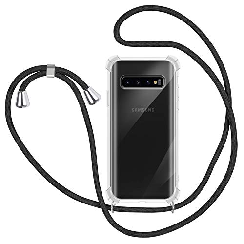 MICASE Handykette Hülle Samsung Galaxy S10 Plus, Necklace Hülle mit Kordel Transparent Silikon Handyhülle mit Kordel zum Umhängen Schutzhülle mit Band in Schwarz von MICASE