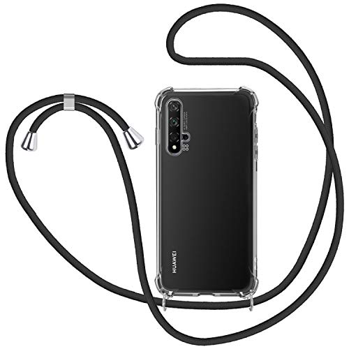 MICASE Handykette Hülle für Huawei Nova 5T / Honor 20, Necklace Hülle mit Kordel Transparent Silikon Handyhülle mit Kordel zum Umhängen Schutzhülle mit Band in Schwarz von MICASE