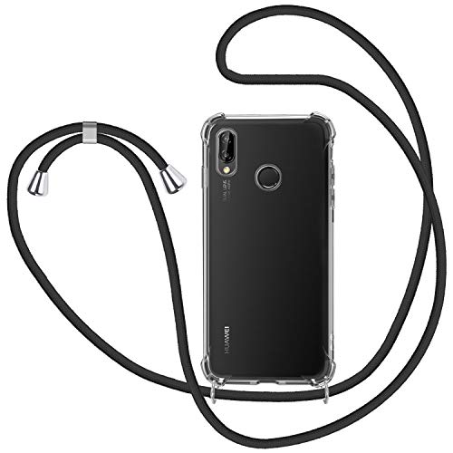 MICASE Handykette Hülle für Huawei P20 Lite, Necklace Hülle mit Kordel Transparent Silikon Handyhülle mit Kordel zum Umhängen Schutzhülle mit Band in Schwarz von MICASE