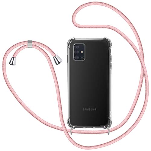 MICASE Handykette Hülle für Samsung Galaxy A51, Necklace Hülle mit Kordel Transparent Silikon Handyhülle mit Kordel zum Umhängen Schutzhülle mit Band in Rosé-Gold von MICASE