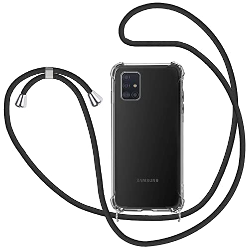 MICASE Handykette Hülle für Samsung Galaxy A51, Necklace Hülle mit Kordel Transparent Silikon Handyhülle mit Kordel zum Umhängen Schutzhülle mit Band in Schwarz von MICASE