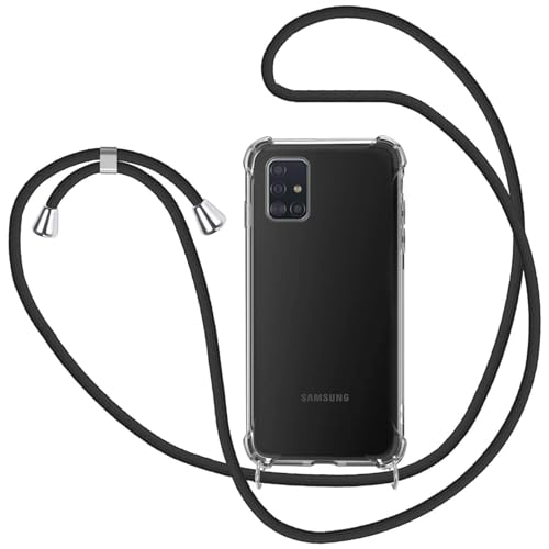 MICASE Handykette Hülle für Samsung Galaxy A51, Necklace Hülle mit Kordel Transparent Silikon Handyhülle mit Kordel zum Umhängen Schutzhülle mit Band in Schwarz von MICASE