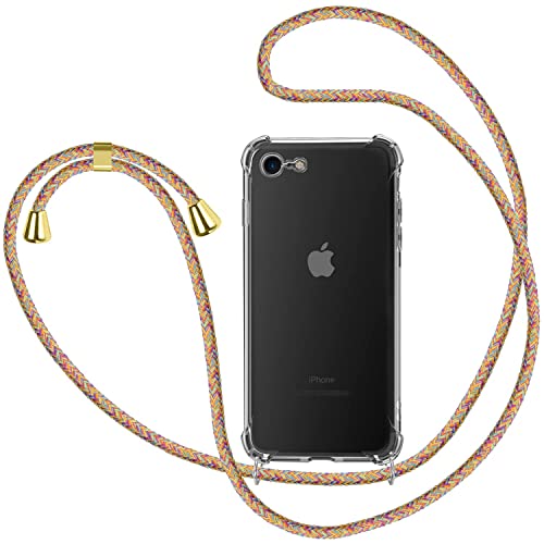 MICASE Handykette Hülle für iPhone 7 / iPhone 8/ iPhone SE 2020, Necklace Hülle mit Kordel Transparent Silikon Handyhülle mit Kordel zum Umhängen Schutzhülle mit Band in Rainbow von MICASE
