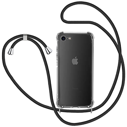 MICASE Handykette Hülle für iPhone SE 2022/2020 / iPhone 7 / iPhone 8, Necklace Hülle mit Kordel Transparent Silikon Handyhülle mit Kordel zum Umhängen Schutzhülle mit Band in Schwarz von MICASE