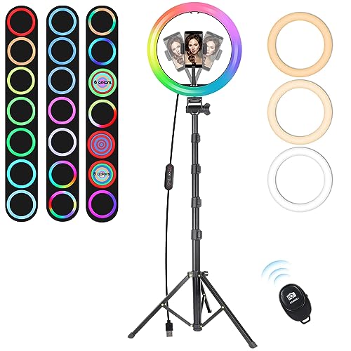 MICCYE Ringlicht mit Stativ 10 Zoll RGB Ring Light Gesamthöhe 180cm Ringleuchte Selfie Ringlicht Handy für Video Makeup Fotografie von MICCYE
