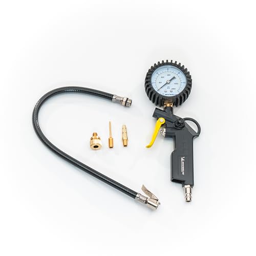 Michelin Reifen Füller mit Doppel Skala Manometer, Druck Luft Pistole mit Flexiblen Schlauch, Kompressor Manometer mit Druck Bereich 0-8 Bar, Bequeme Hand Habe, Düsen Inklusive, Schwarz Michelin Reifen Füller mit Doppel Skala Manometer, Druck Luft Pistole mit Flexiblen Schlauch, Kompressor Manometer mit Druck Bereich 0-8 Bar, Bequeme Hand Habe, Düsen Inklusive, Schwarz von MICHELIN