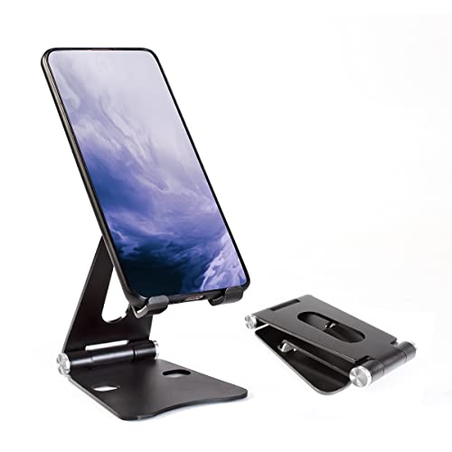 MICMXMO Handy Ständer Telefonständer für Tisch Verstellbare Aluminium Faltbar Handy Halter Tablet Halterung kompatibel mit iPhone 15/14/13/12 iPad Mini,Galaxy, Smartphone (4-8 Zoll), Schwarz von MICMXMO