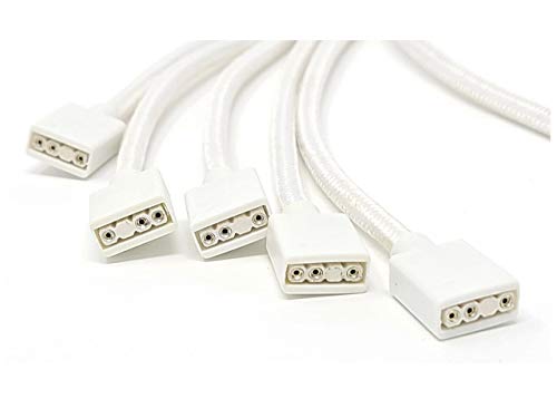 MICRO CONNECTORS 70 cm Premium ummanteltes 3-poliges 1-auf-5-adressierbares (ARGB) Splitterkabel (weiß, F04-15AS70-W) von MICRO CONNECTORS