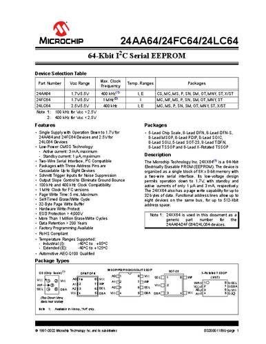 Microchip Technology 24AA64-I/P Speicher-IC DIP-8 EEPROM 64 kBit 8 K x 8 Tube von MICROCHIP TECHNOLOGY