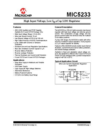 Microchip Technology MIC5233-5.0YM5-TR Spannungsregler - Linear SOT-23-5 Positiv Fest 100mA von MICROCHIP TECHNOLOGY