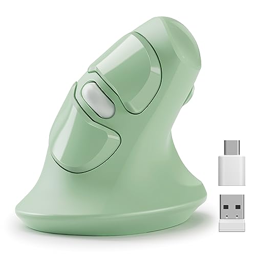 Micropack Ergonomische Maus, vertikale Kabellose Maus mit USB-A und USB-Typ-C Empfänger, Ergo Maus mit 6 Tasten und Einstellbarer DPI Maus für Windows, MacBooks, PC, Laptop und Tablets, Grün von MICROPACK Digitally Yours