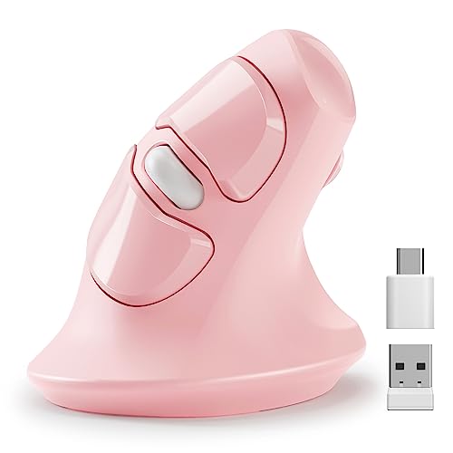 Micropack Ergonomische Maus, vertikale Kabellose Maus mit USB-A und USB-Typ-C Empfänger, Ergo Maus mit 6 Tasten und Einstellbarer DPI Maus für Windows, MacBooks, PC, Laptop und Tablets, Pink von MICROPACK Digitally Yours