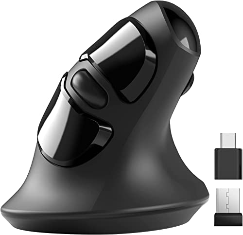 Micropack Ergonomische Maus, vertikale Kabellose Maus mit USB-A und USB-Typ-C Empfänger, Ergo Maus mit 6 Tasten und Einstellbarer DPI Maus für Windows, MacBooks, PC, Laptop und Tablets, Schwarz von MICROPACK Digitally Yours