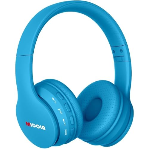 MIDOLA Kinderkopfhörer, Bluetooth 5.3, kabellos, 60 Stunden Spielzeit, Lautstärkebegrenzung 85/110 dB, faltbar, Over-Ear, kabelgebunden, Mikrofon, für Jungen und Mädchen, Blau von MIDOLA