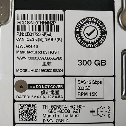 MIDTY 95 % HDD für 300 GB 2,5 Zoll SAS 32 MB 15000 U/min für interne HDD für Server HDD für 00N0T4 0N0T4 HUC156030CSS20 von MIDTY