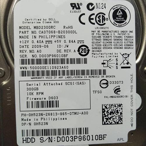 MIDTY HDD für 300 GB 2,5 Zoll SAS 6 Gb/s 32 MB 10000 U/min für interne HDD für Server HDD für 0H523N MBD2300RC MIDTY HDD für 300 GB 2,5 Zoll SAS 6 Gb/s 32 MB 10000 U/min für interne HDD für Server HDD für 0H523N MBD2300RC von MIDTY