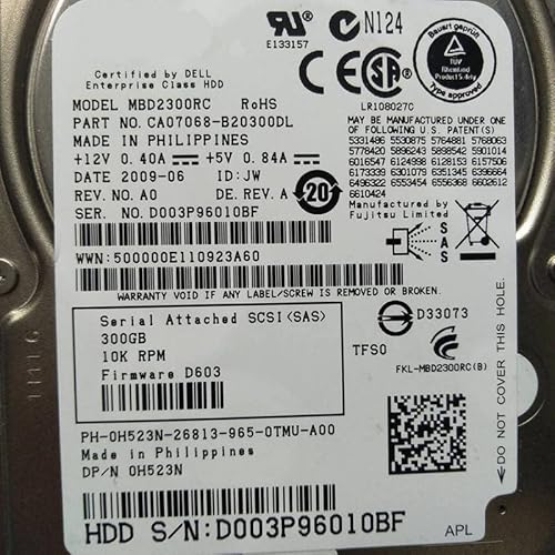 MIDTY HDD für 300 GB 2,5 Zoll SAS 6 Gb/s 32 MB 10000 U/min für interne HDD für Server HDD für 0H523N MBD2300RC von MIDTY