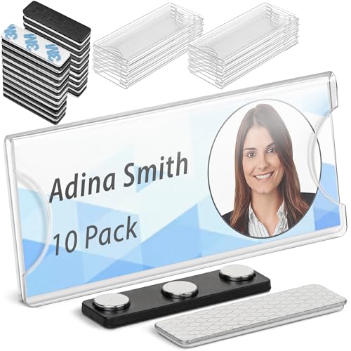 Mifflin - Magnetisches Namensschild-Set aus Acryl - 10er-Pack, 3 x 1 Zoll/ 7,5 x 3 cm, transparent - Anpassbare und wiederverwendbare Namensschildhalter mit starker magnetischer Rückseite von MIFFLIN