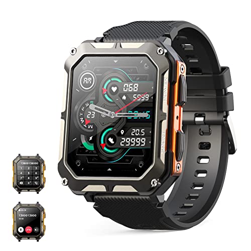 Smartwatch Herren Militär mit Telefonfunktion ,1,83'' Display wasserdichtes aktivitätstracker fitness tracker mit Schlafmonitor blutdruckmessung 120+ Sportmodi Sportuhr fitnessuhr für Android ios von MIGOUFIT