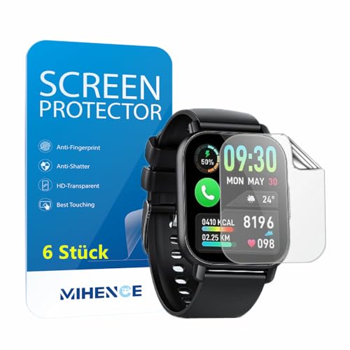 MIHENCE Schutzfolie für Y6 1.85'' Smartwatch, TPU HD Displayschutzfolie Kompatibel für Poounur Y6 / WeurGhy Y6 Smartwatch [ 6 Stück ] von MIHENCE