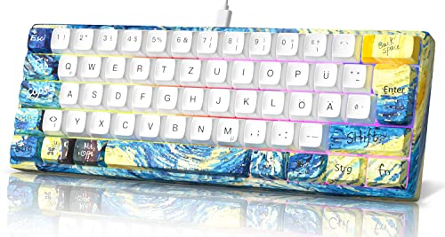MIHIYIRY 60% Mechanische Gaming-Tastatur, Mini Mechanische Tastatur 62 Tasten mit Rotem Switch und RGB-Hintergrundbeleuchtung für Windows und Mac (QWERTZ-Layout) von MIHIYIRY