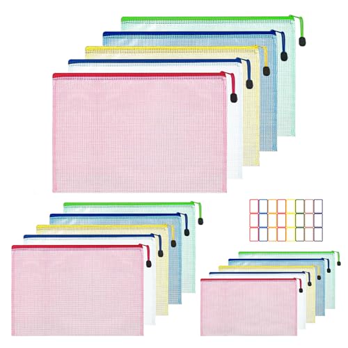 18 Stück Dokumententasche A4+A5+A6, Mesh Beutel mit ReißVerschluss Wasserdichte Dokumententasche, Reißverschlussbeutel mit Aufklebern für Dokumente Quittung Papier Prüfungsblatt Kosmetik 5 Farben 18 Stück Dokumententasche A4+A5+A6, Mesh Beutel mit ReißVerschluss Wasserdichte Dokumententasche, Reißverschlussbeutel mit Aufklebern für Dokumente Quittung Papier Prüfungsblatt Kosmetik 5 Farben von MIHURO