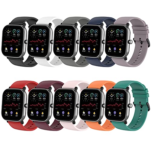 MIJOBS 10 Stück Armband Kompatibel mit Amazfit GTS 4, Amazfit GTS 4 Mini, Amazfit GTS 3, Amazfit GTS 2/2e/2 mini Ersatzarmband aus Silikon, Silikonband Kompatibel mit 20mm Uhrenarmband von MIJOBS