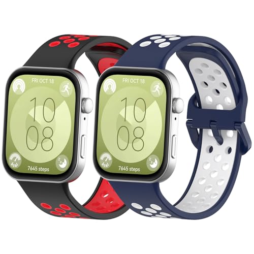 MIJOBS 2 Armband kompatibel mit Huawei Watch Fit 3 Smartwatch Sport Silikonband Zwei Farben Design Atmungsaktive Löcher Silikonarmbänder für Huawei Watch Fit3 Armbänder von MIJOBS