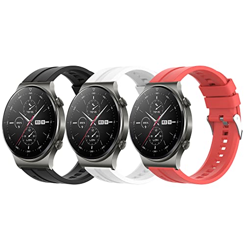 MIJOBS 3 Stück Armband Kompatibel mit HUAWEI WATCH GT 2 Pro/GT2 46MM/GT3 46MM/GT 2e/GT2 Pro/GT (42mm,46mm), Huawei Watch 3/3Pro Sport Silikonbändern, 22mm Armbänder, Damenband Männerband von MIJOBS