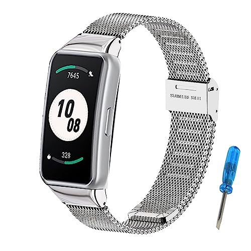 MIJOBS Armband Kompatibel mit Honor Band 7 Armbänder Smartwatch Zubehör Edelstahl Metallbänder für Honor Band 6/7, Huawei Band 6/6Pro von MIJOBS