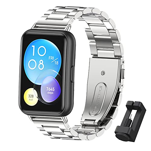 MIJOBS Ersatzband Kompatibel für Huawei Watch Fit 2 & Watch Fit 2 Elegant & Watch Fit 2 Active & Watch Fit 2 Classic, Edelstahlarmband, Metall Armbänder für Huawei Watch Fit 2 Uhrenzubehör von MIJOBS
