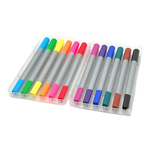 12 Stück Set Dual Tip Brush Pen Malstifte Filzstift Art Marker Fineliner Pens, Skizzieren, Malen mit Flexibler Spitze, schnelltrocknend (Stifte mit farbigen Kappen) von MIJOMA