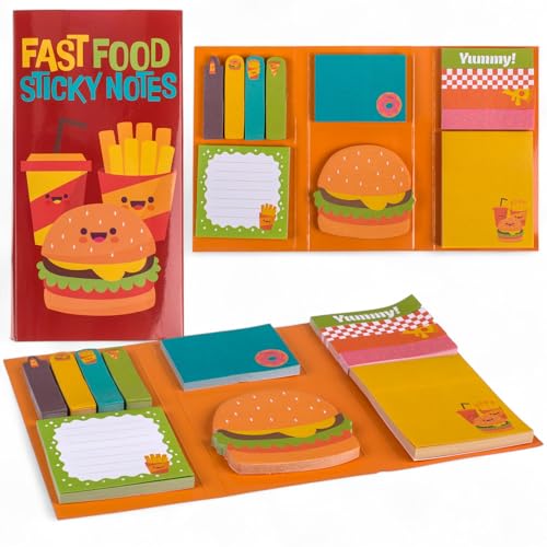 MIJOMA Haftnotizen Set – 6-teiliges Sticky Notes Booklet mit verschiedenen Formaten – Perfekt für Schule, Büro & Alltag – farbenfrohe Designs (Fast Food) von MIJOMA