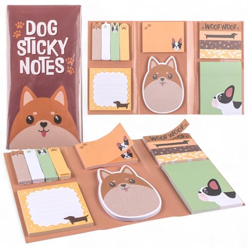 MIJOMA Haftnotizen Set – 6-teiliges Sticky Notes Booklet mit verschiedenen Formaten – Perfekt für Schule, Büro & Alltag – farbenfrohe Designs (Hunde) von MIJOMA