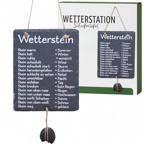 MIJOMA Wetterstein Schiefertafel – Wetterstation aus Schiefer mit Juteband – rustikale Deko für Garten & Haus – lustige Wettervorhersage – ca. 20x25 cm MIJOMA Wetterstein Schiefertafel – Wetterstation aus Schiefer mit Juteband – rustikale Deko für Garten & Haus – lustige Wettervorhersage – ca. 20x25 cm von MIJOMA