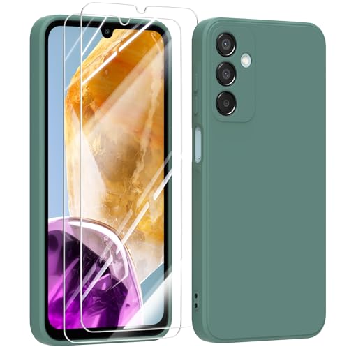 MIKULLE Hülle für Samsung Galaxy M15 / F15 5G HandyHülle + 2 Stück Schutzfolie,Dünn Weiche Liquid Silikon TPU Stoßfeste Schutzhülle mit Microfiber Case - Dunkelgrün von MIKULLE