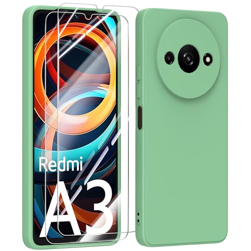 MIKULLE HandyHülle für Xiaomi Redmi A3 4G Hülle + 2 Stück Schutzfolie, Schutzhülle mit Xiaomi Redmi A3 4G dünn Weiche Silikon Rundumschutz - Grün von MIKULLE