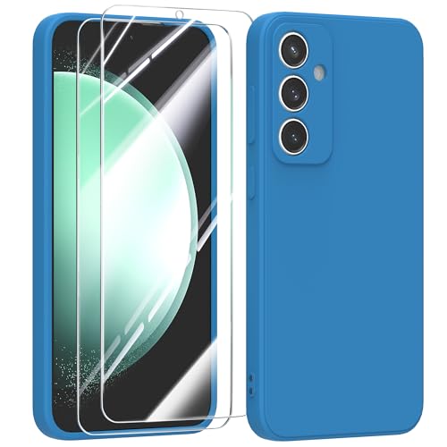 MIKULLE Handyhülle für Samsung Galaxy S23 FE 5G Hülle + 2 Stück Schutzfolie, Weiche Flüssiges TPU Flüssig Silikon hülle,Stoßfestem Gummi Schutzhülle für Samsung Galaxy S23 FE 5G (6.4") - Blau von MIKULLE