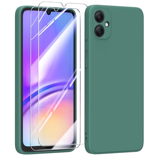 MIKULLE Hülle für Samsung Galaxy A05 4G (6.7") HandyHülle + 2 Stück Schutzfolie, Kompatibel mit Samsung Galaxy A05 4G Hülle dünn Weiche Silikon Rundumschutz für Samsung Galaxy A05 4G - Dunkelgrün von MIKULLE